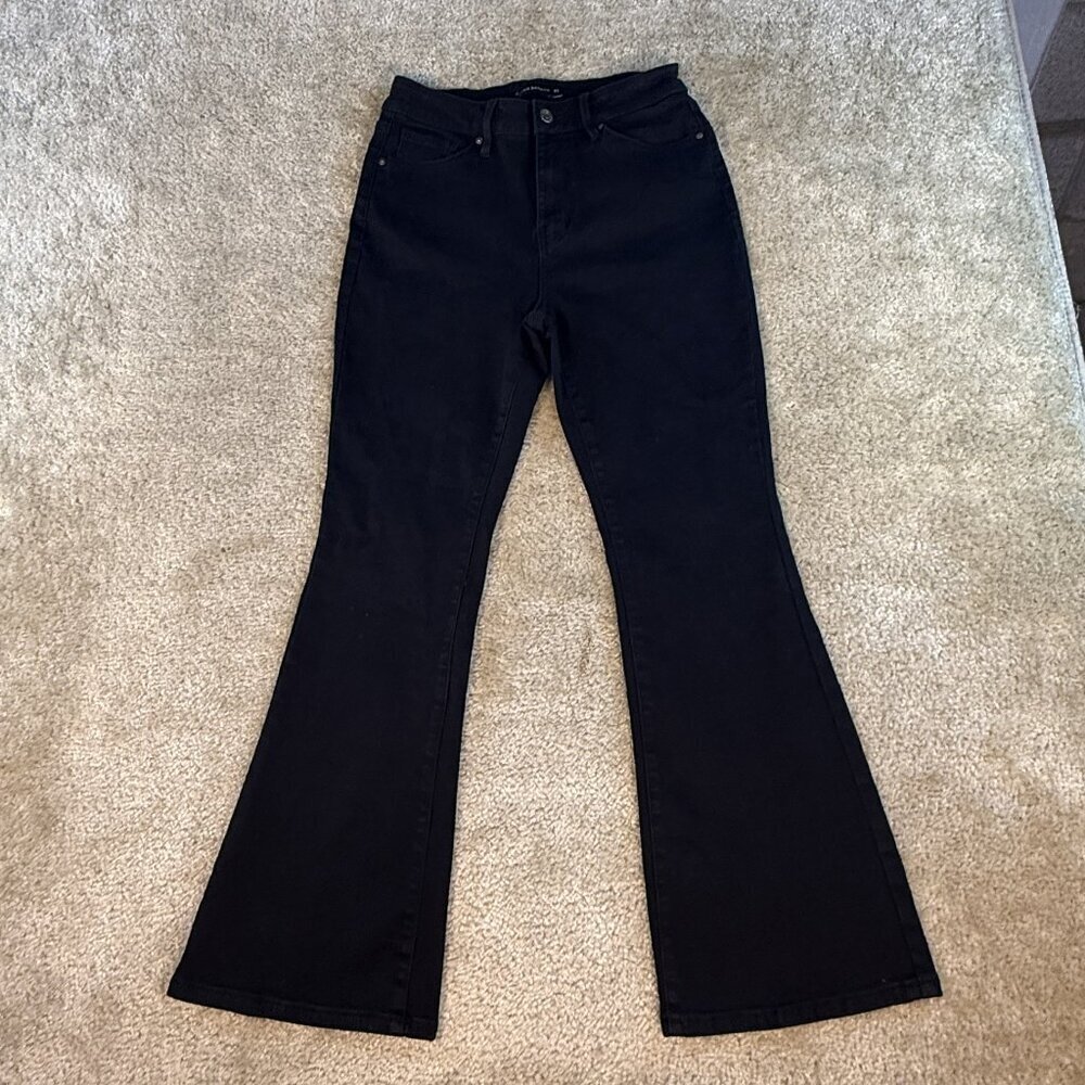 FLYING BANANA High Rise Flare Jeans Womens Size 8S Black Denim Stretch F704